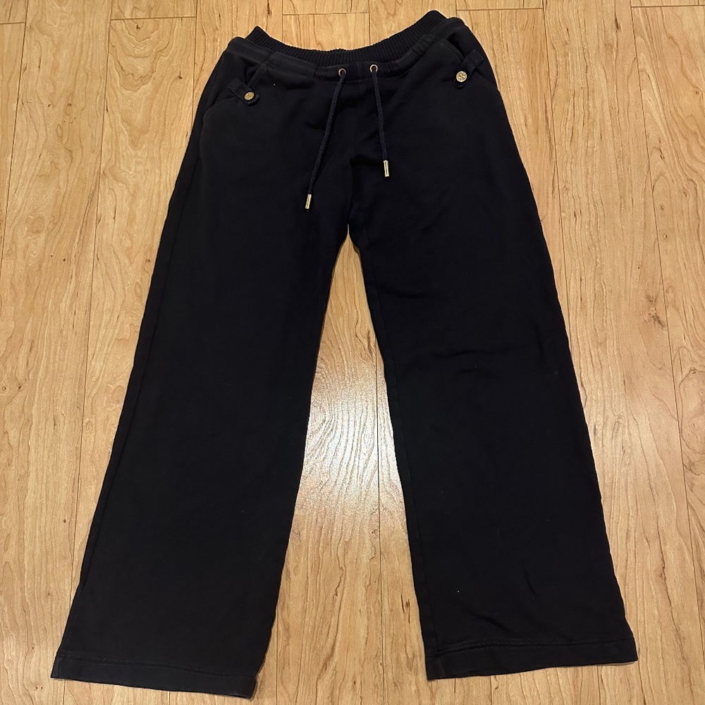 TORY BURCH Terry Cloth Drawstring Sweatpants Navy Logo Detail - Small